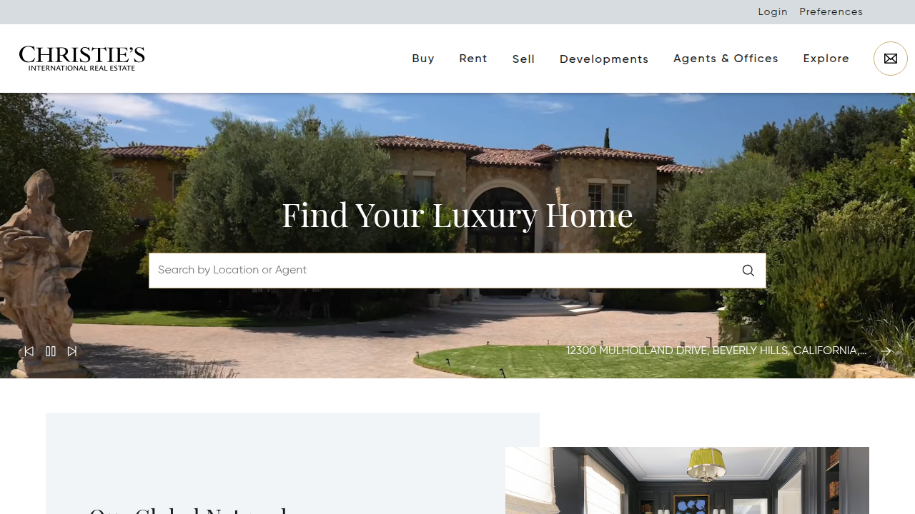 Screenshot of Christie's International Real Estate website, a prominent global luxury brokerage.