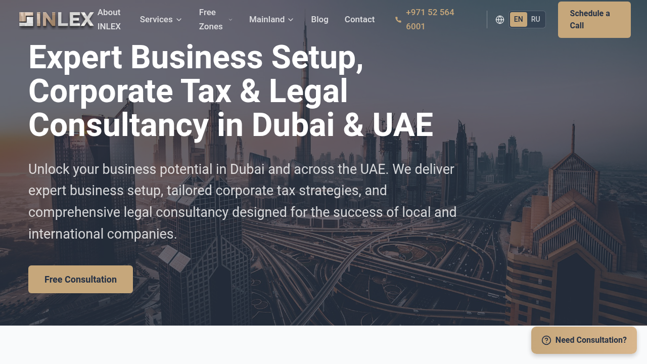 The homepage of Inlex Partners, a resource for understanding real estate agent licensing in Abu Dhabi.