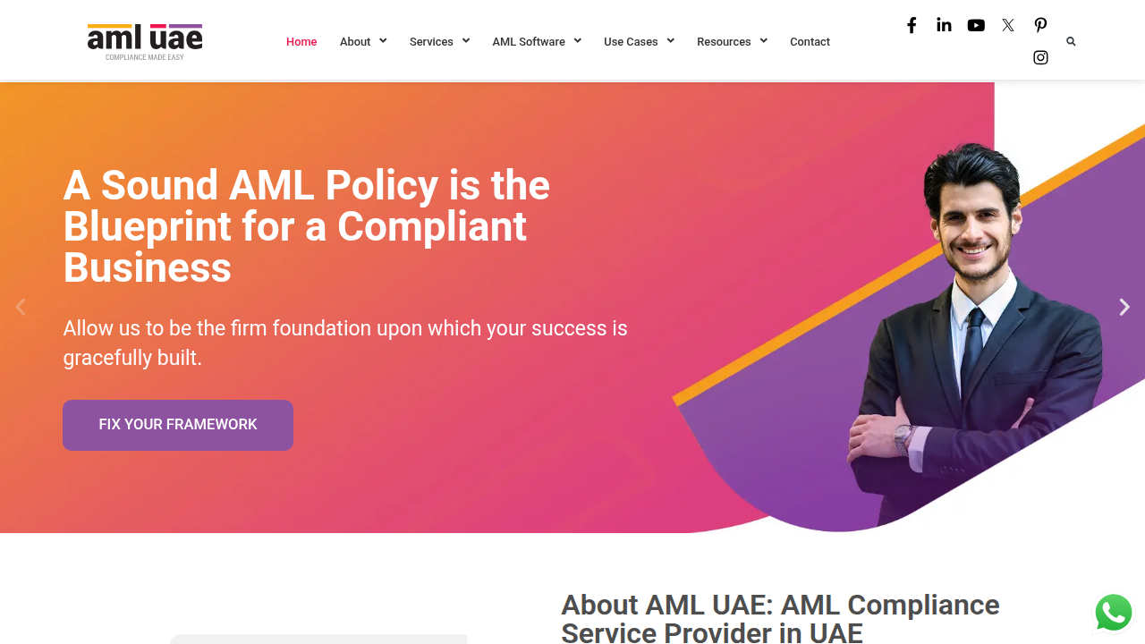 The homepage of AML UAE, a resource for understanding Anti-Money Laundering compliance in the real estate sector.