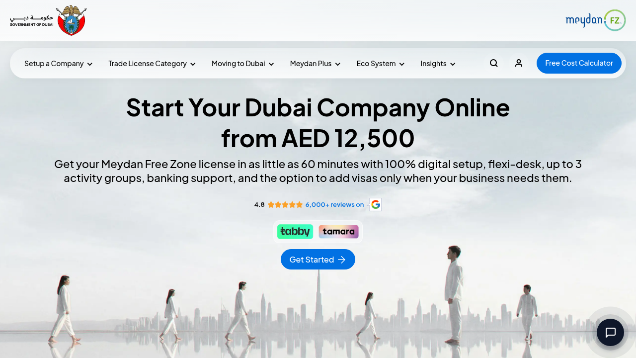 The Meydan Free Zone website, a resource for business setup and visa requirements in Dubai.