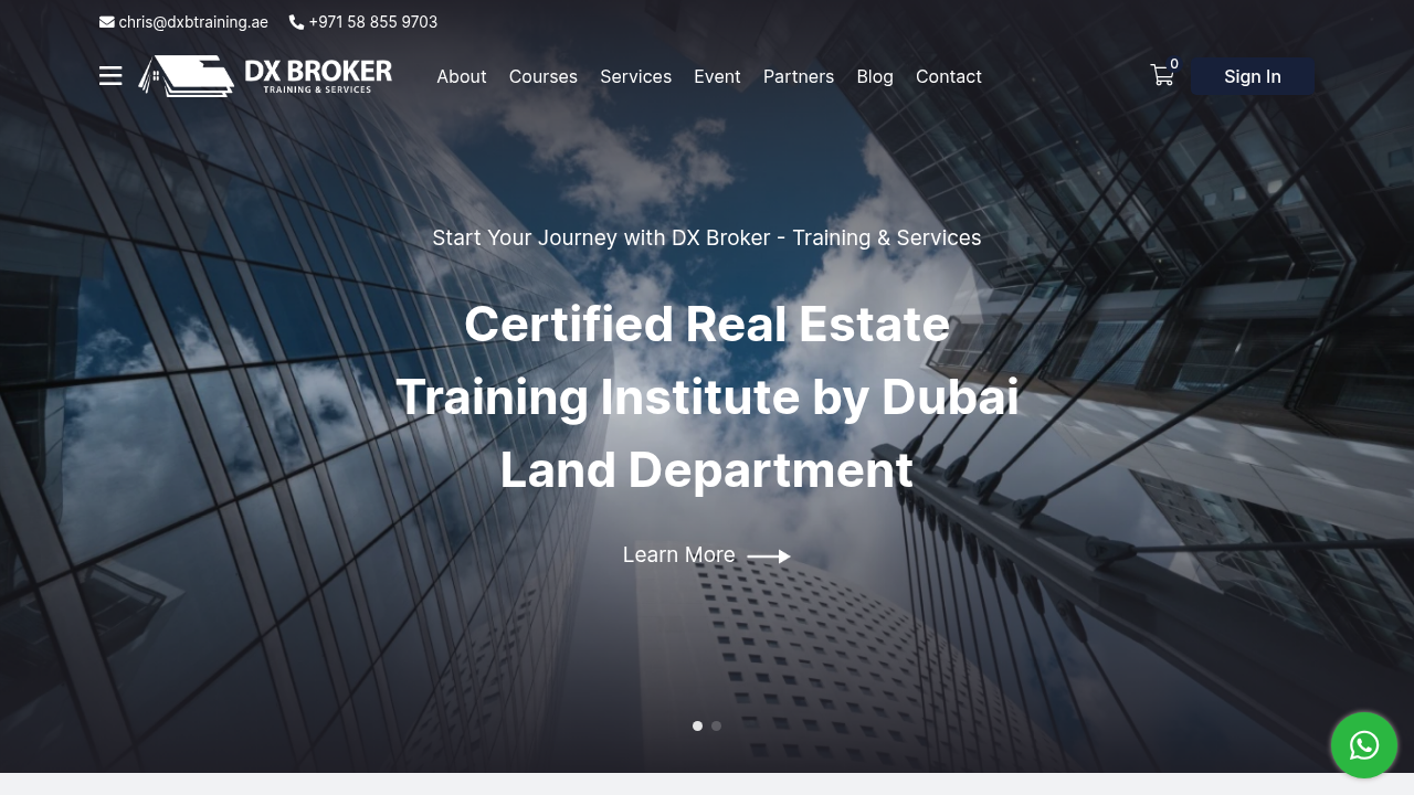 Screenshot of DXB Training homepage, a platform offering RERA real estate training courses in Dubai.