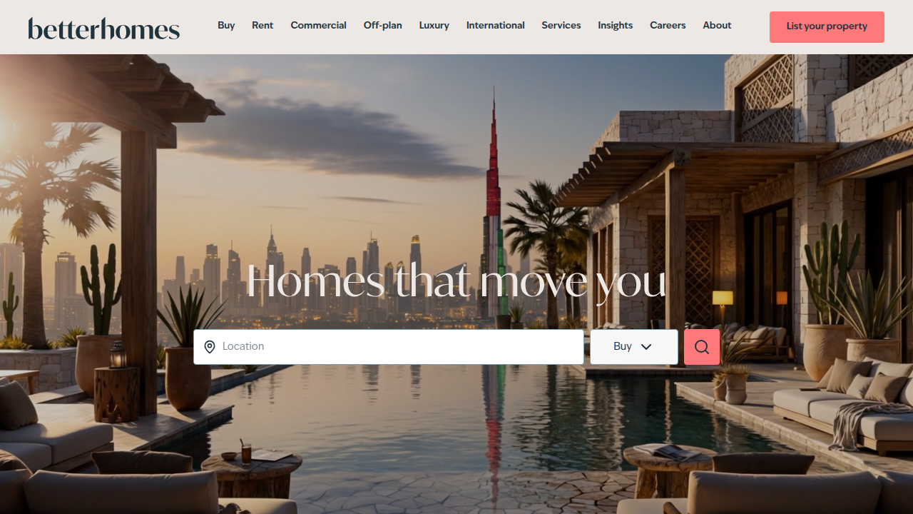 A screenshot of Betterhomes.com, a leading real estate agency in the UAE providing resources on property ownership.