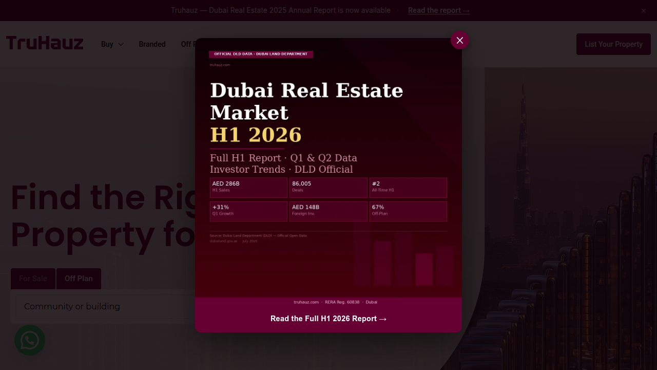 Truhauz provides comprehensive data and analysis on Dubai's property market, including price breakdowns by area.