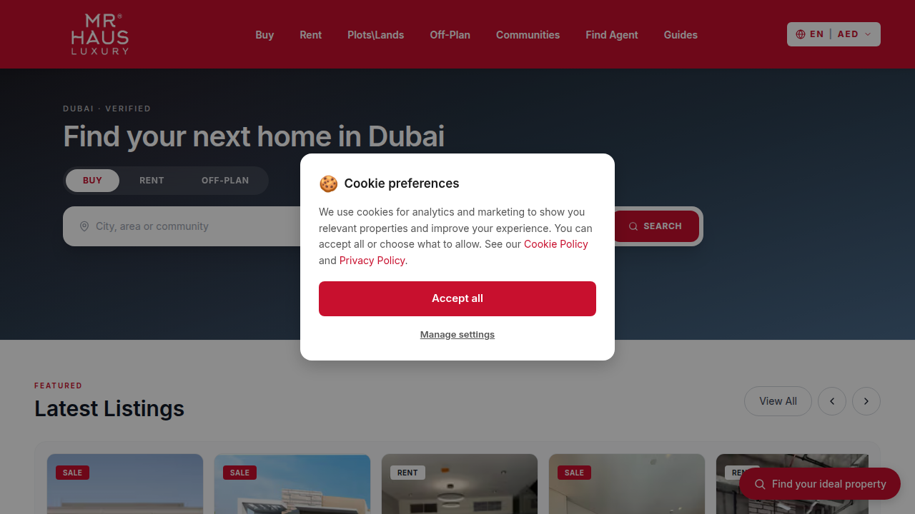 A screenshot of the Luxurymrhaus.ae website, providing guides and resources for property buyers in Dubai.