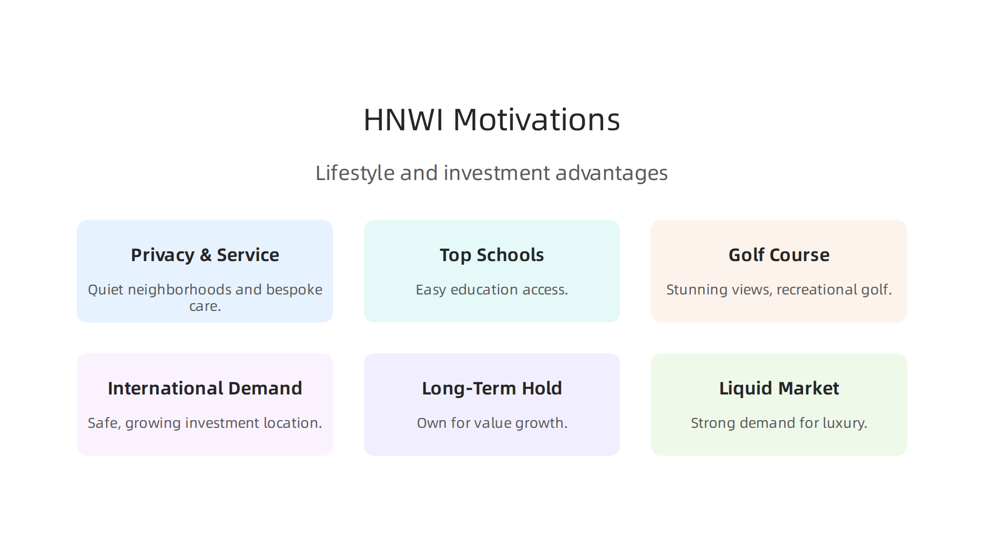An infographic illustrating the primary reasons why high-net-worth individuals choose Dubai Hills Estate, combining lifestyle and investment advantages.