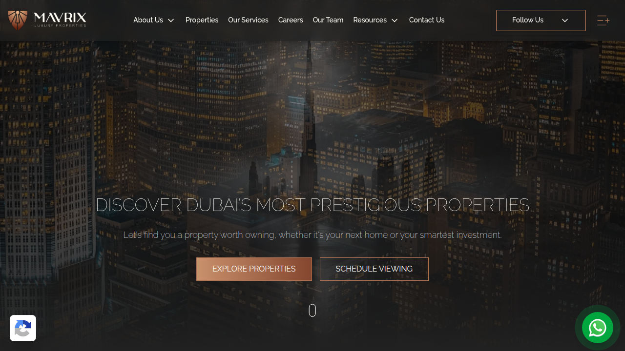 Homepage of Mavrix Properties, a resource for Dubai real estate market insights.